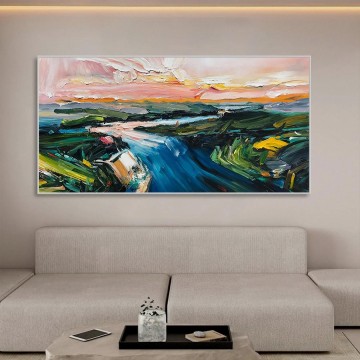 風景 Painting - River by Palette Knife ビーチアート 壁装飾 海岸